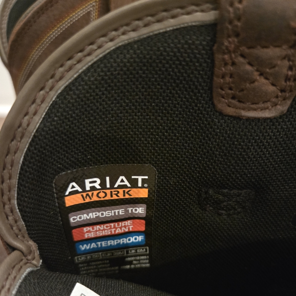 😁NWT Ariat Womens Riveter Pull-On CSA H20 Comp Toe Brown Leather Work Boots 8.5 - Picture 7 of 11